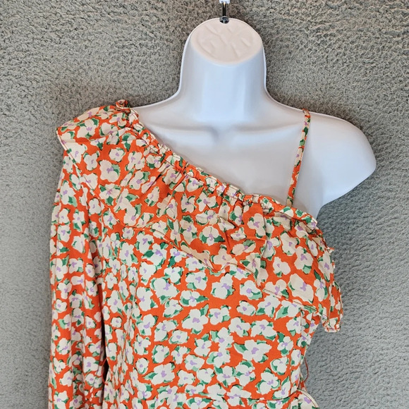 Vera Moda Mini Dress Sz S Pretty Floral One Shoulder Faux Wrap Ruffles *No Belt* - Picture 3 of 13